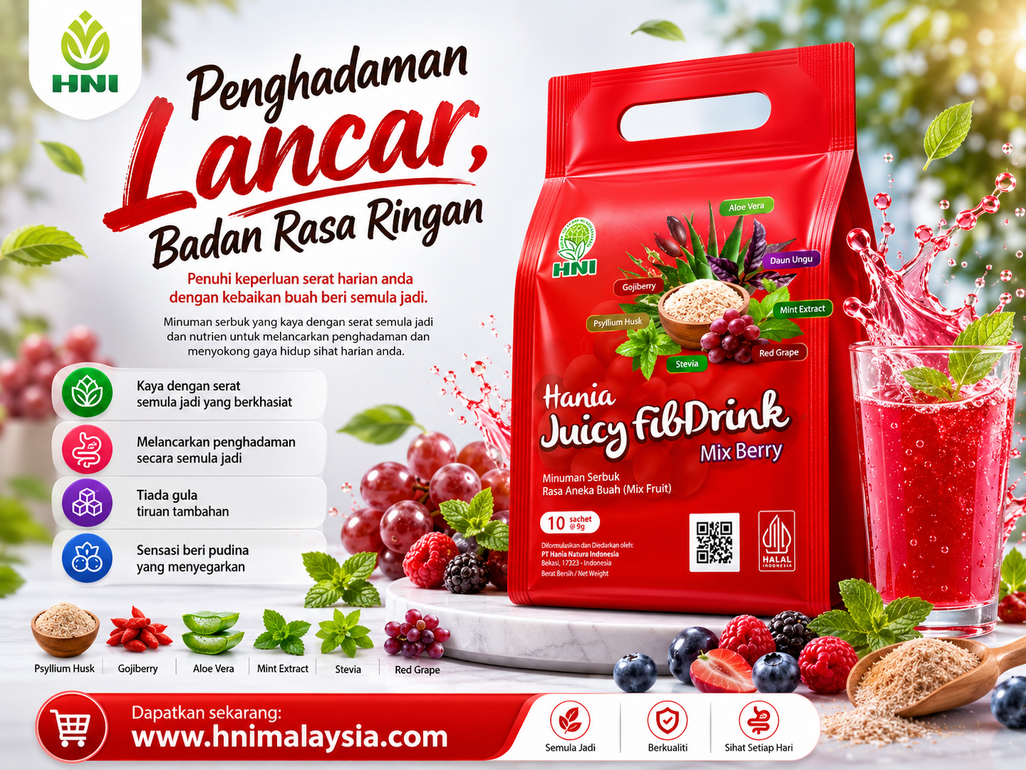 HANIA JUICY FIBDRINK MIX BERRY: Penghadaman Lancar Badan, Rasa Ringan